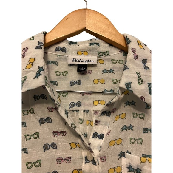 Patchington Sunglasses all over print Long sleeve button down shirt size Large - Picture 5 of 7